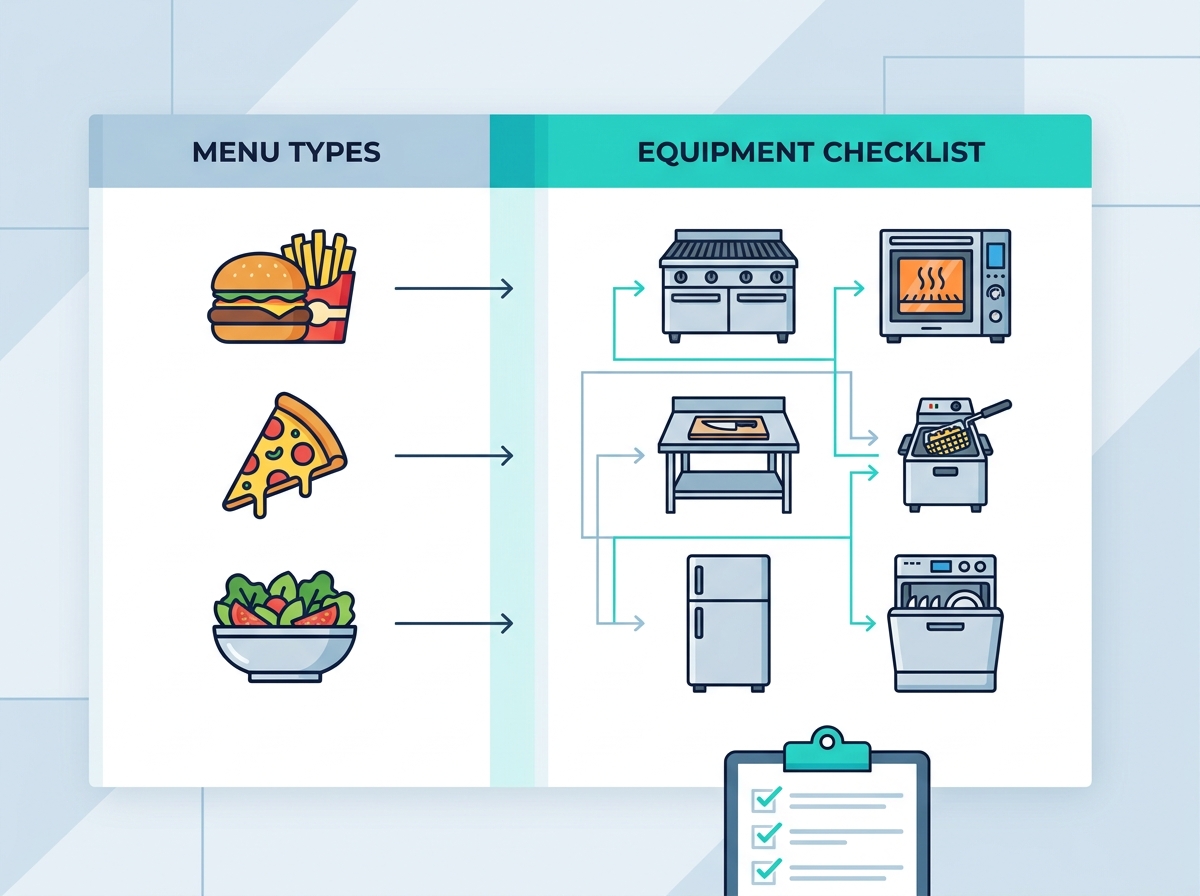 Commercial restaurant kitchen layout and equipment setup